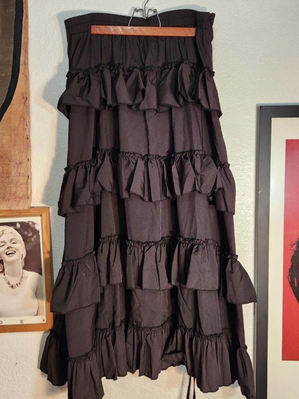 Black Tiered Ruffle Maxi Skirt - Womens